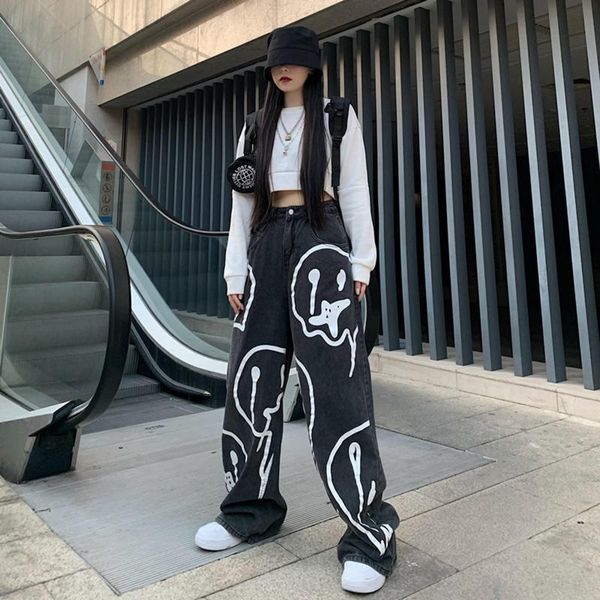 women's jeans women dark graffiti vintage zipper straight trousers all-match students baggy fashion high waist causal, Blue
women's jeans women dark graffiti vintage zipper straight trousers all-match students baggy fashion high waist causal, Blue