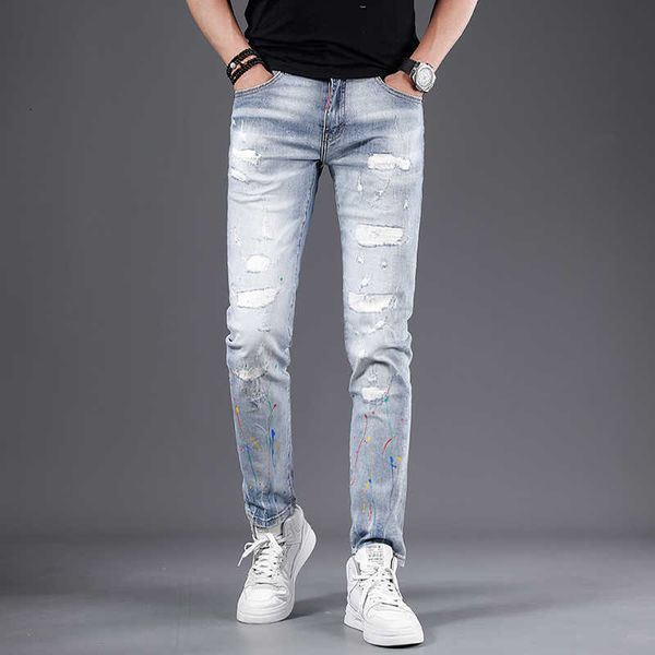 men's jeans korean style fashion retro light blue elastic slim fit ripped patchwork designer streetwear hip hop pants vuxt
men's jeans korean style fashion retro light blue elastic slim fit ripped patchwork designer streetwear hip hop pants vuxt