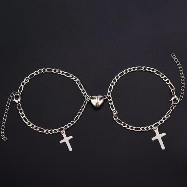 charm bracelets punk couple stainless steel cross heart shaped magnet bracelet cuban chain adjustable gift, Golden;silver
charm bracelets punk couple stainless steel cross heart shaped magnet bracelet cuban chain adjustable gift, Golden;silver
