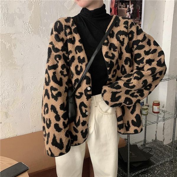 women's fur & faux leopard print coat imitation lamb hair female spring and autumn style loose thick mid-length q112, Black
women's fur & faux leopard print coat imitation lamb hair female spring and autumn style loose thick mid-length q112, Black