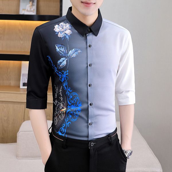 2021 men's summer gradual change printing short sleeve shirt korean slim wear 7 / 6, White;black
2021 men's summer gradual change printing short sleeve shirt korean slim wear 7 / 6, White;black