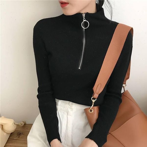 zipper turtleneck autumn winter women sweater knitted cashmere pullover robe pull femme sweter, White;black
zipper turtleneck autumn winter women sweater knitted cashmere pullover robe pull femme sweter, White;black