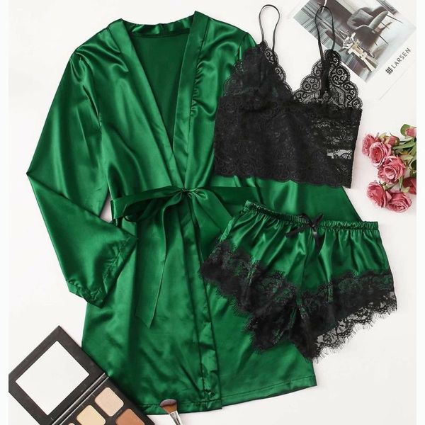 women's sleepwear 3-piece underwear robes women satin silk pajamas lace lingerie set deep v-neck ladies high quaity summer a50, Black;red
women's sleepwear 3-piece underwear robes women satin silk pajamas lace lingerie set deep v-neck ladies high quaity summer a50, Black;red