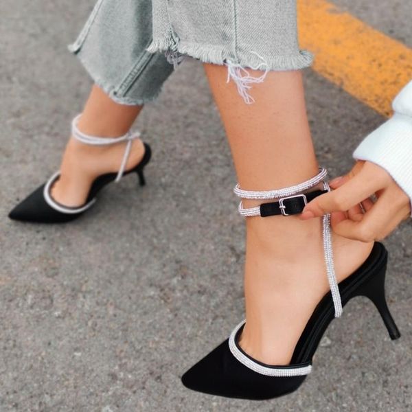 fine heel sandals pointed toe rhinestone buckle slingback satin sandal for women dates party wedding shoes elegant dress, Black
fine heel sandals pointed toe rhinestone buckle slingback satin sandal for women dates party wedding shoes elegant dress, Black
