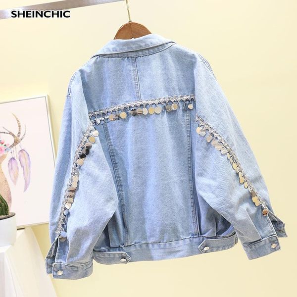 women's jackets autumn 2021 women denim jacket streetwear korean fashion sequined blue outerwear casual tassel female casaco, Black;brown
women's jackets autumn 2021 women denim jacket streetwear korean fashion sequined blue outerwear casual tassel female casaco, Black;brown