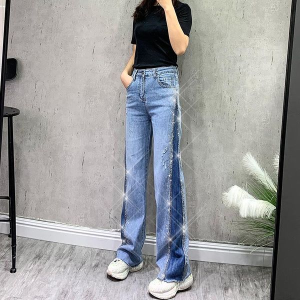 women's jeans high waist wide leg for women trendy 2021 spring/summer rhinestone slimming loose drooping mop straight pants, Blue
women's jeans high waist wide leg for women trendy 2021 spring/summer rhinestone slimming loose drooping mop straight pants, Blue