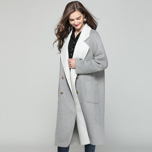 women's wool & blends color matching hand sewn albaka coat 20 double breasted medium length loose, Black
women's wool & blends color matching hand sewn albaka coat 20 double breasted medium length loose, Black