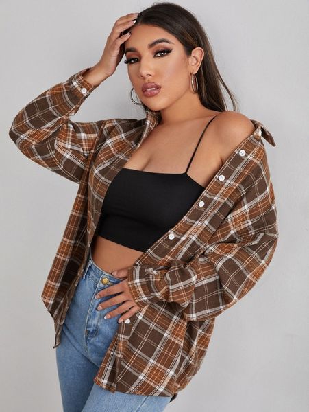 tartan print drop shoulder button up blouse y3nq#, White
tartan print drop shoulder button up blouse y3nq#, White