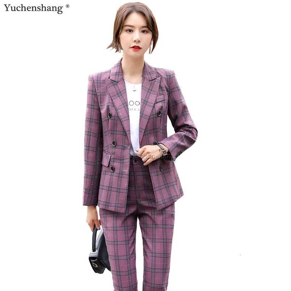 women's suits & blazers size s-4xl formal pant suit women purple gray plaid double breasted blazer 2 piece set for office ladie, White;black
women's suits & blazers size s-4xl formal pant suit women purple gray plaid double breasted blazer 2 piece set for office ladie, White;black