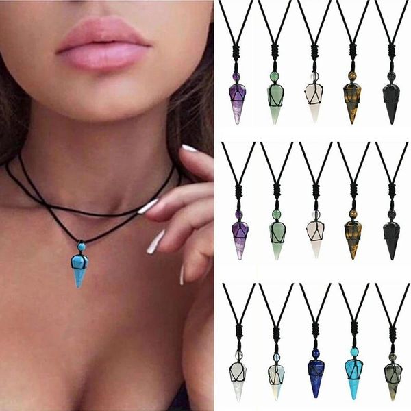 pendant necklaces natural stone cone crystal necklace for men quartz black rope wrapped treatment female fashion jewelry, Silver
pendant necklaces natural stone cone crystal necklace for men quartz black rope wrapped treatment female fashion jewelry, Silver