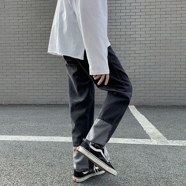 men's jeans stitching contrast korean casual fashion loose streetwear hip-hop retro denim trousers men, Blue
men's jeans stitching contrast korean casual fashion loose streetwear hip-hop retro denim trousers men, Blue