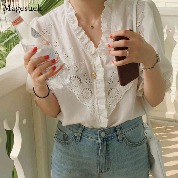 korean chic sweet v neck lace hollow shirt woman summer short sleeve ruffled white blouse women clothing office lady 14366 210518
korean chic sweet v neck lace hollow shirt woman summer short sleeve ruffled white blouse women clothing office lady 14366 210518