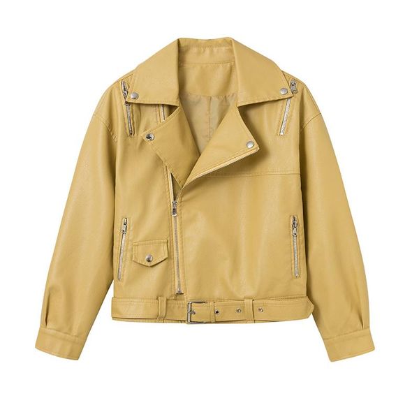 women's leather & faux women cropped jacket with belt korean loose vintage black motorcycle pu casual outerwear
women's leather & faux women cropped jacket with belt korean loose vintage black motorcycle pu casual outerwear