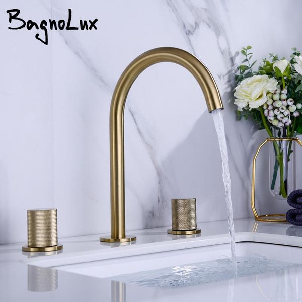 bathroom sink faucets brushed gold brass deck mounted dual holder three-hole mixed cold and water basin mixer faucet
bathroom sink faucets brushed gold brass deck mounted dual holder three-hole mixed cold and water basin mixer faucet
