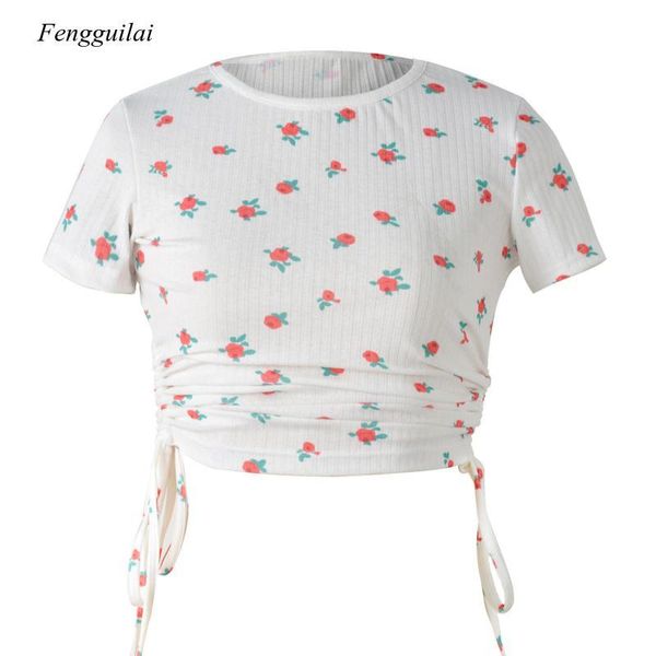 floral printed short sleeve t-shirt women's drawstring open navel round neck casual top, White
floral printed short sleeve t-shirt women's drawstring open navel round neck casual top, White