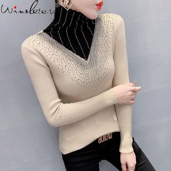 fall winter korean style knitted turtleneck sweater girls fashion patchwork shiny diamonds women thick pullover shirt t0d505a women's s, White;black
fall winter korean style knitted turtleneck sweater girls fashion patchwork shiny diamonds women thick pullover shirt t0d505a women's s, White;black
