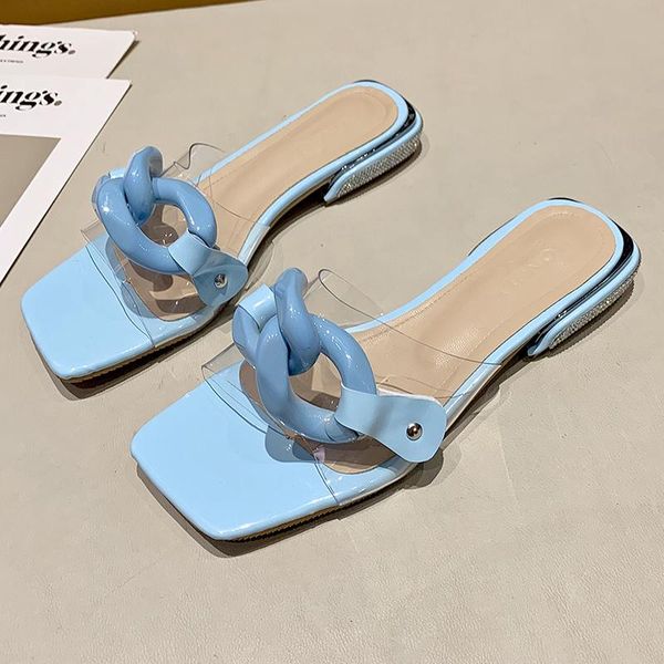 slippers big chain blue low heels transparent women 2021 summer fashion square toe white slides casual flat shoes female mules, Black
slippers big chain blue low heels transparent women 2021 summer fashion square toe white slides casual flat shoes female mules, Black