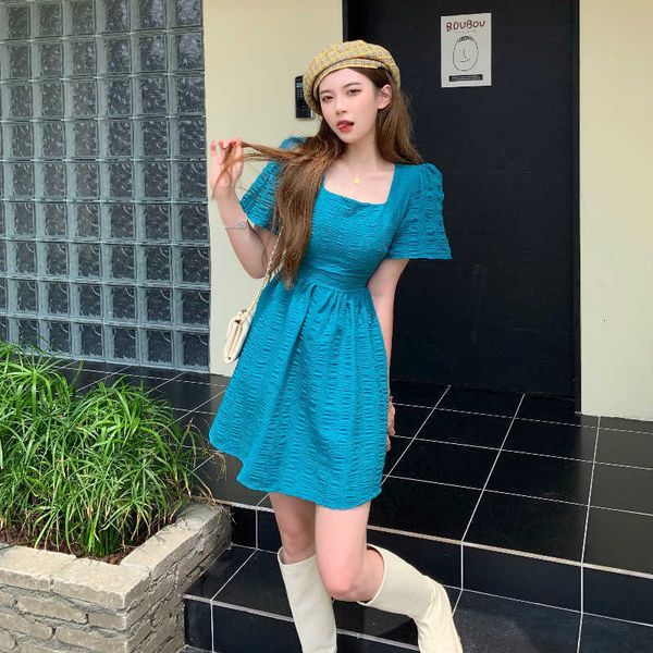 small french high waist drs 2021 summer bubble short sleeve backls lace up square neck skirt, Black;gray
small french high waist drs 2021 summer bubble short sleeve backls lace up square neck skirt, Black;gray