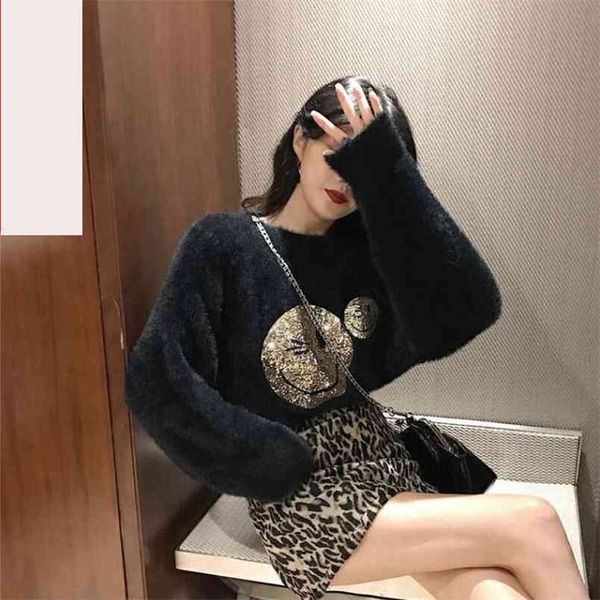 foreign style net red korean loose sweater women spring and autumn casual was thin temperament fashion 210427, White;black
foreign style net red korean loose sweater women spring and autumn casual was thin temperament fashion 210427, White;black