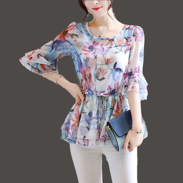 women's spring autumn shirt style chiffon blouse printed o-neck ruffles half sleeve korean slim sp1051 blouses & shirts, White
women's spring autumn shirt style chiffon blouse printed o-neck ruffles half sleeve korean slim sp1051 blouses & shirts, White