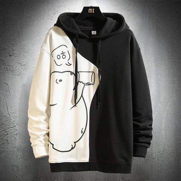 men's hoodies & sweatshirts patchwork men bear pattern hip hop streetwear long sleeve hooded punk style hoodie clothes 2021, Black
men's hoodies & sweatshirts patchwork men bear pattern hip hop streetwear long sleeve hooded punk style hoodie clothes 2021, Black