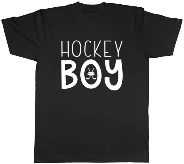 Hockey Boy Mens Unisex T-Shirt Tee, White;black