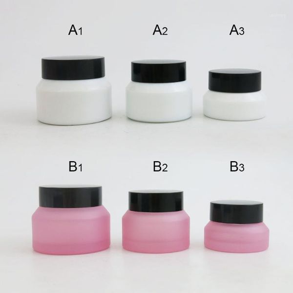 storage bottles & jars 6pcs 15g 30g 50g frost pink white glass empty refillable container inclined shoulder bottle cosmetic with black cap
storage bottles & jars 6pcs 15g 30g 50g frost pink white glass empty refillable container inclined shoulder bottle cosmetic with black cap