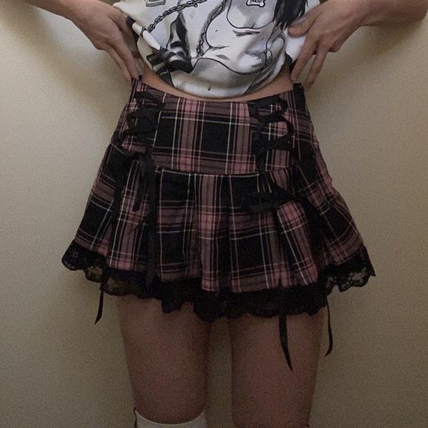 lace up goth pink women skirt stripe plaid trim pleated punk rave dark academia aesthetic clothes ladies streetwear, Black
lace up goth pink women skirt stripe plaid trim pleated punk rave dark academia aesthetic clothes ladies streetwear, Black