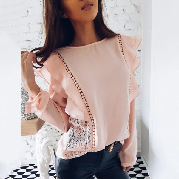 spring 2021 lady lace hollow stitched chiffon blouse o-neck long sleeve ruffle sweet causal shirts women's blouses, White
spring 2021 lady lace hollow stitched chiffon blouse o-neck long sleeve ruffle sweet causal shirts women's blouses, White