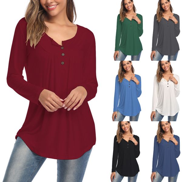 autumn 2021 new large women's v-neck button long sve solid pleated loose t-shirt, White
autumn 2021 new large women's v-neck button long sve solid pleated loose t-shirt, White
