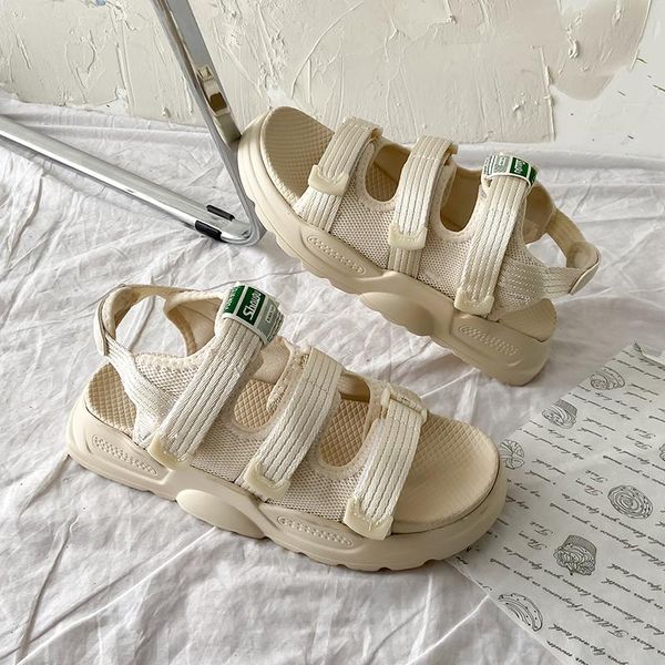 women's sandals beach shoes flat heel girls comfortable thick summer slope medium running, Black