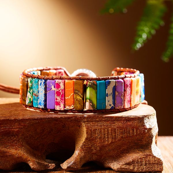 1pc colorful seven chakras natural stone leather rope chain bracelet accessories gift, Golden;silver
1pc colorful seven chakras natural stone leather rope chain bracelet accessories gift, Golden;silver