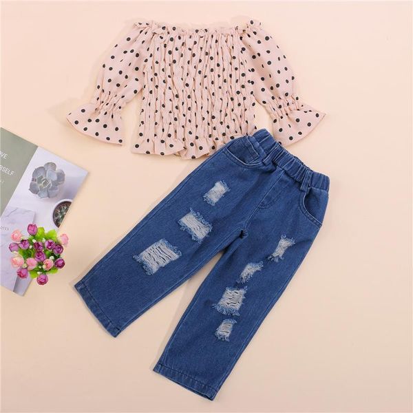clothing sets 2pcs toddler girls summer outfits off shoulder long sleeve smocked + ripped jeans set, White
clothing sets 2pcs toddler girls summer outfits off shoulder long sleeve smocked + ripped jeans set, White
