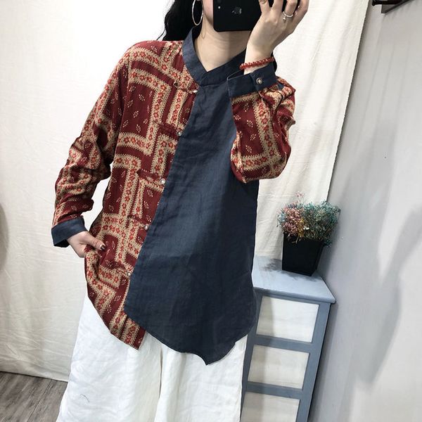 women's blouses & shirts spring arts style women long sleeve loose shirt cotton linen patchwork vintage print femme blusas m5, White
women's blouses & shirts spring arts style women long sleeve loose shirt cotton linen patchwork vintage print femme blusas m5, White
