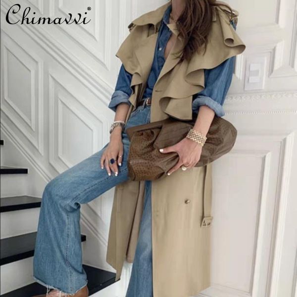 women's trench coats sleveless casual long vest 2021 autumn double breasted ruffled coat female oversized korean, Tan;black
women's trench coats sleveless casual long vest 2021 autumn double breasted ruffled coat female oversized korean, Tan;black