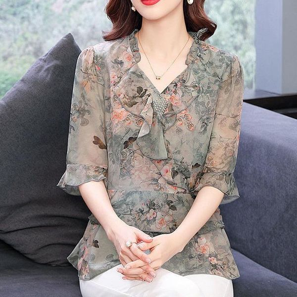 women's blouses & shirts 2021 spring and summer ladies chiffon short-sleeved shirt fashion floral temperament casual top, White
women's blouses & shirts 2021 spring and summer ladies chiffon short-sleeved shirt fashion floral temperament casual top, White