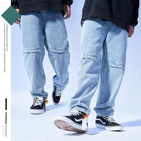 men's jeans korean version of all-match stitching printing tide brand street hip-hop loose oversized straight wide-leg pants, Blue
men's jeans korean version of all-match stitching printing tide brand street hip-hop loose oversized straight wide-leg pants, Blue