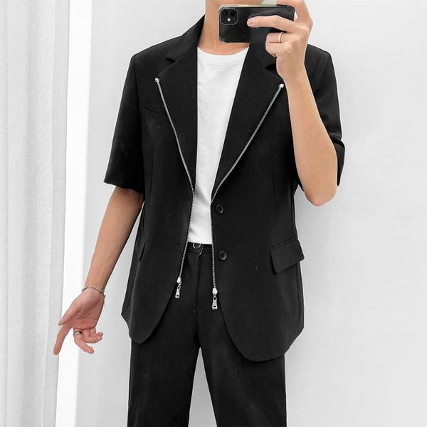 men's suits & blazers summer half sleeve blazer jacket men clothing 2021 fashion fake zipper design loose casual suit coats str, White;black
men's suits & blazers summer half sleeve blazer jacket men clothing 2021 fashion fake zipper design loose casual suit coats str, White;black