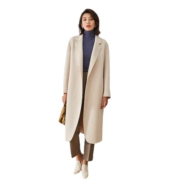 women's wool & blends 2021 autumn and winter coat fashion lapel belt chain long double-sided woolen temperament women, Black
women's wool & blends 2021 autumn and winter coat fashion lapel belt chain long double-sided woolen temperament women, Black