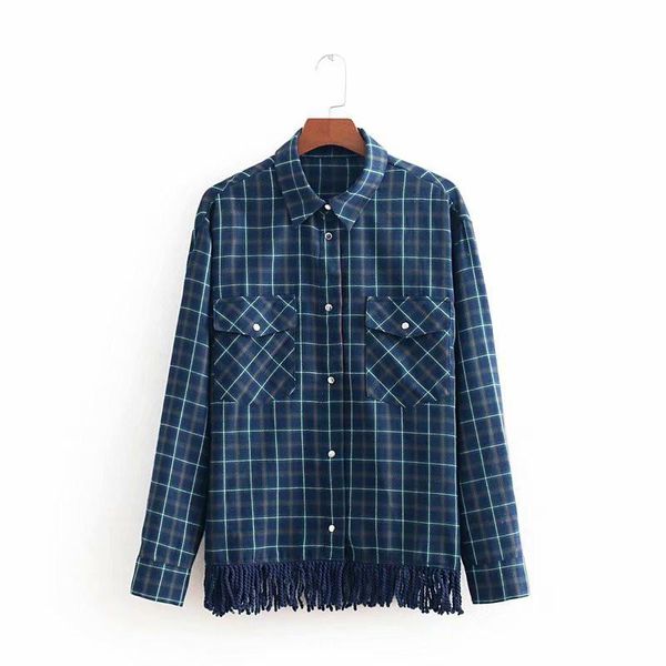 women's blouses & shirts women tassel checked blouse plaid shirt long sleeve pocket button female casual loose chic blusas mujer sprint, White
women's blouses & shirts women tassel checked blouse plaid shirt long sleeve pocket button female casual loose chic blusas mujer sprint, White