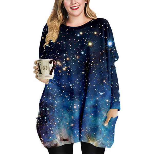 Spring and Autumn Printed Starry Sky Pattern Long Pocket T-shirt Oversized Female Elements Round Neck Dress, Black;gray
Spring and Autumn Printed Starry Sky Pattern Long Pocket T-shirt Oversized Female Elements Round Neck Dress, Black;gray