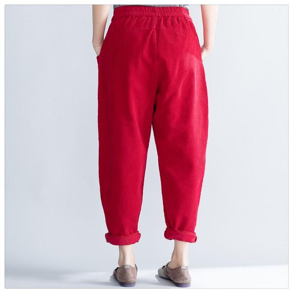 women's pants & capris literary harem red corduroy trousers pleated pantalon taille haute femme casual loose women, Black;white
women's pants & capris literary harem red corduroy trousers pleated pantalon taille haute femme casual loose women, Black;white