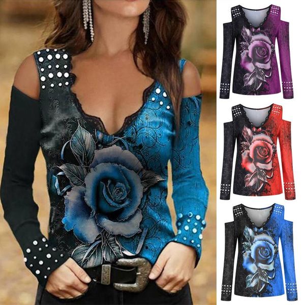 women's t-shirt rose flower print t shirt for women long sleeve daily v-neck off shoulder ladies manga larga woman tshirts koszulki, White
women's t-shirt rose flower print t shirt for women long sleeve daily v-neck off shoulder ladies manga larga woman tshirts koszulki, White