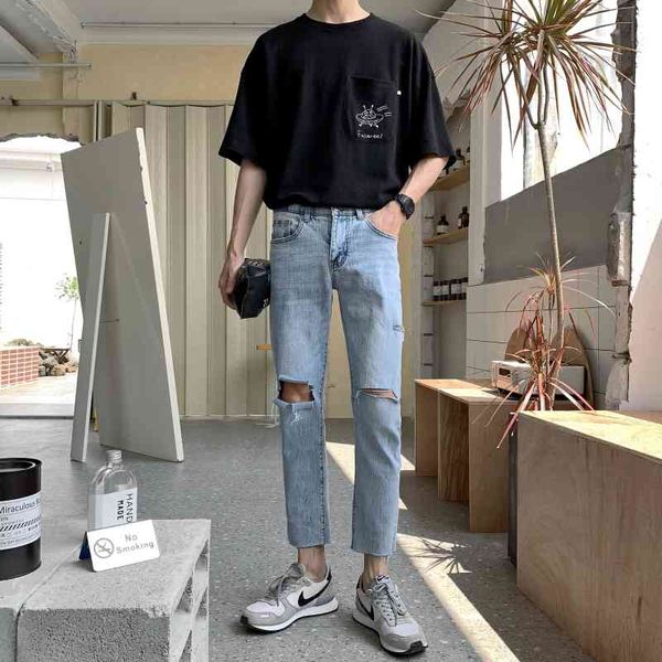 men's jeans brim pants ripped for plain korean man skinny solid x34m, Blue
men's jeans brim pants ripped for plain korean man skinny solid x34m, Blue