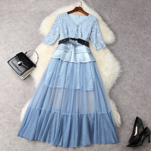 casual dresses european and american women's clothing spring v neck with five-quarter sleeve lace spliced mesh fashion dress csyh, Black;gray
casual dresses european and american women's clothing spring v neck with five-quarter sleeve lace spliced mesh fashion dress csyh, Black;gray