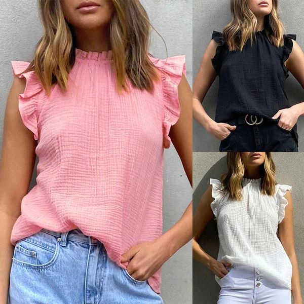 tee shirt femme tshirt women 2021 fashion summer o-neck sleeveless ruffled t-shirt casual solid camisetas mujer 00 women's, White
tee shirt femme tshirt women 2021 fashion summer o-neck sleeveless ruffled t-shirt casual solid camisetas mujer 00 women's, White