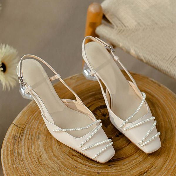 sandals crystal transparent high thick heel women's summer one-word buckle with french pearls simple fashion elegant all-match, Black
sandals crystal transparent high thick heel women's summer one-word buckle with french pearls simple fashion elegant all-match, Black