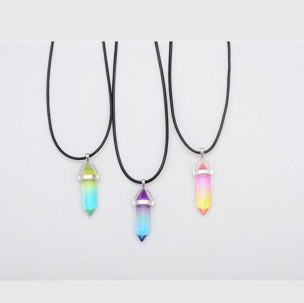 natural glass multicolored hexagonal column healing crystal chakra stone necklace for women jewelry, Silver
natural glass multicolored hexagonal column healing crystal chakra stone necklace for women jewelry, Silver