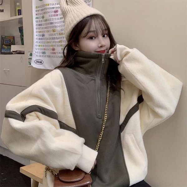 women autumn winter long sleeve sweatshirts turtleneck zipper sportshirt students korean style oversize casual outwear vintage women's, White
women autumn winter long sleeve sweatshirts turtleneck zipper sportshirt students korean style oversize casual outwear vintage women's, White