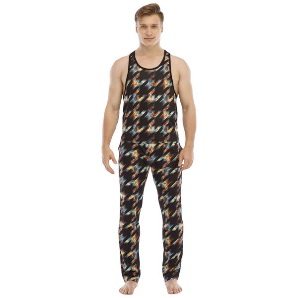 Sleepwear Fashion Pajamas Men' Printed I-waistcoat Housewear Yoga Suit, Black and red printing
Sleepwear Fashion Pajamas Men' Printed I-waistcoat Housewear Yoga Suit, Black and red printing